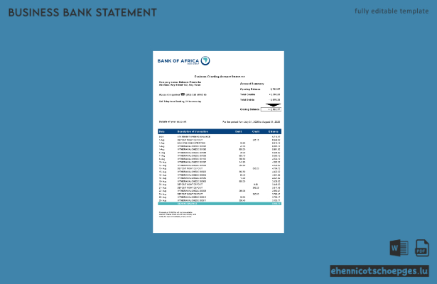 Kontoauszug der Bank of Africa (Word- und PDF-Format) – 1 Beispielvorschau